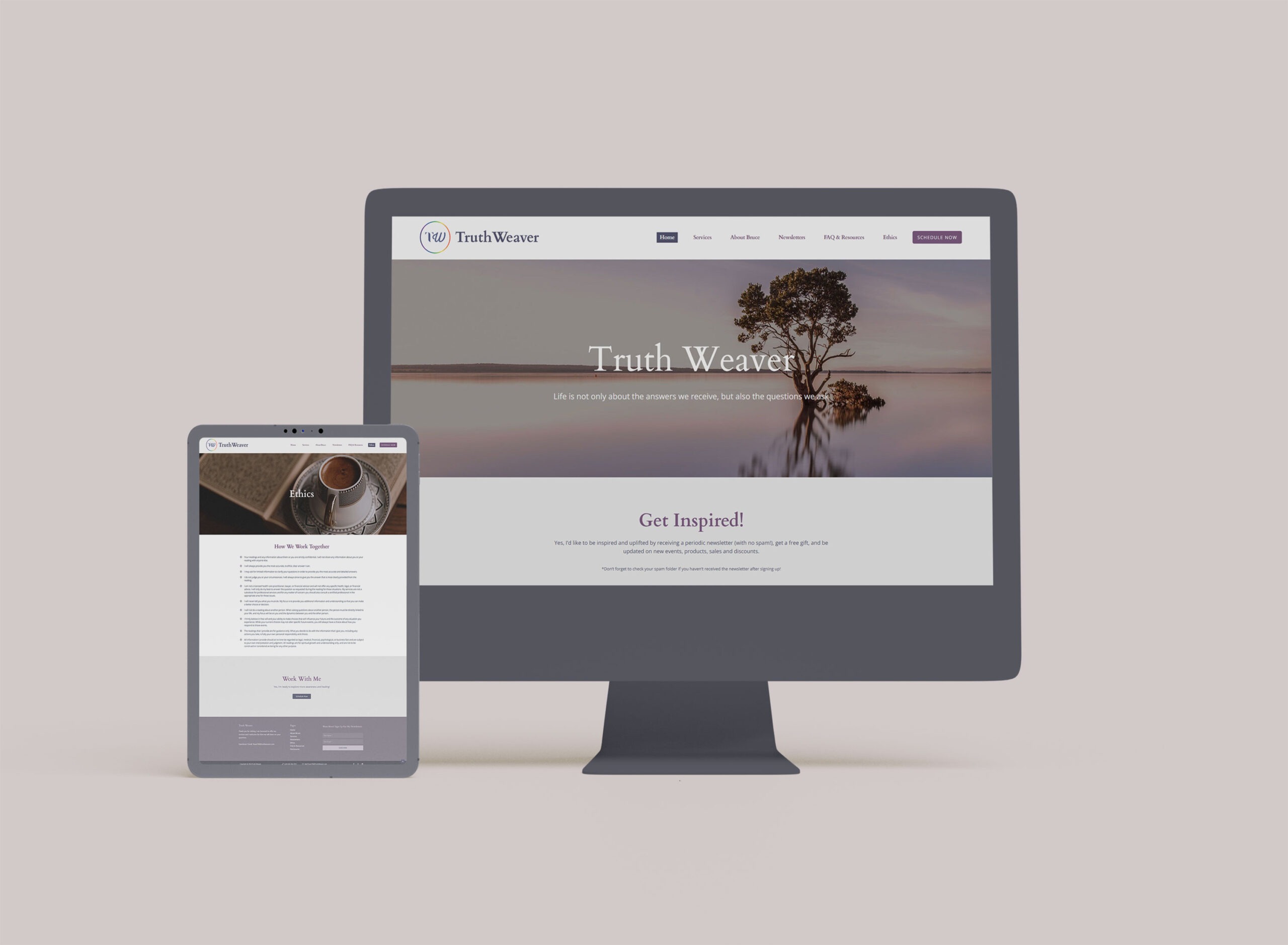 Truthweaver: Website on laptop and Ipad